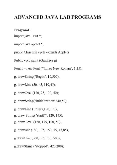 Advanced JAVA LAB Programs: Applet Lifecycle & Graphics - Studocu