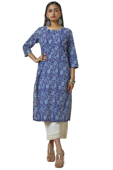 Buy Soch Womens Indigo Cotton Abstract Print Kurta at Amazon.in