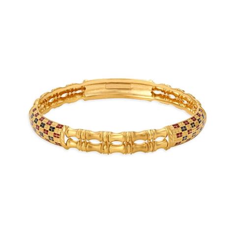 Vibrant Yellow Gold Checkered Bangles