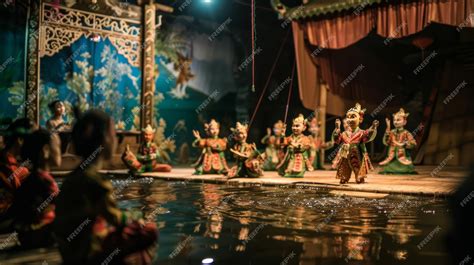Traditional puppet show with brightly colored puppets performing in a ...