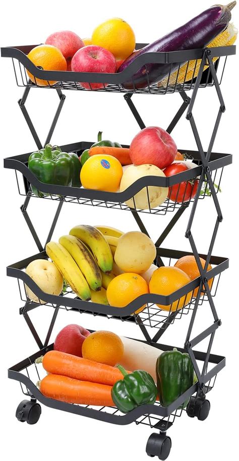 JZM Fruit Vegetable Storage Cart, 4 Tier Foldable India | Ubuy