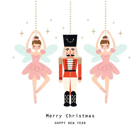 Nutcracker ballet christmas card and girl ballerina vector illustration ...