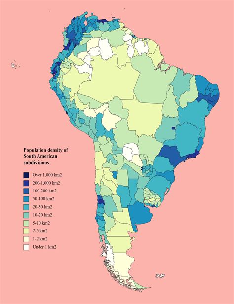 Population Density of South American Subdivisions Map