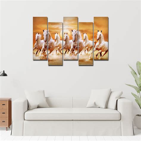 Seven Running Horses Wall Painting Canvas Painting Premium 5 Pieces ...