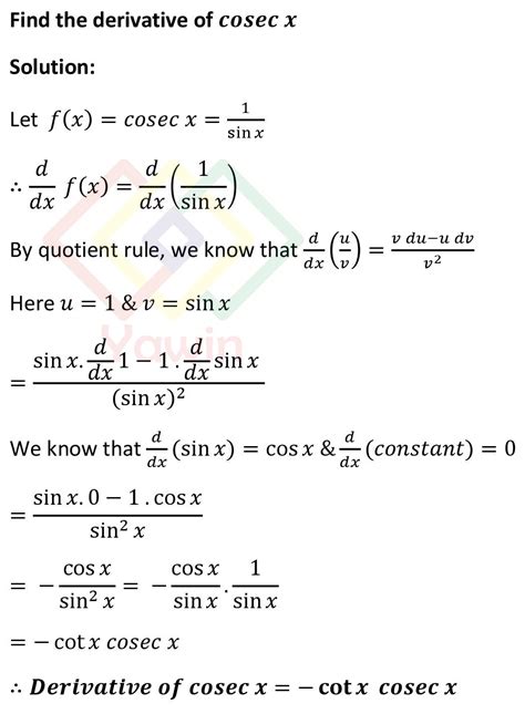 Derivative of cosecx – Yawin