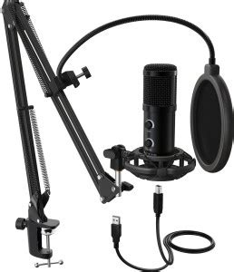 Fifine T058B Controls Microphone With Arm Stand, Shock Mount,Clip,Cable ...