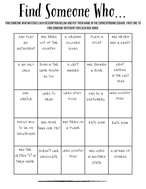 Ice Breaker Group Game Printable for All Ages Mixer or Team Building ...