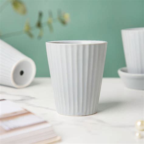 Ternion Ribbed Planter Set Of 3 With Plate Grey Online - Premium ...