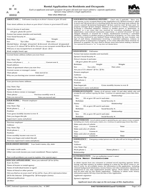 Rental Application for Residents and Occupants - Blank Fillable ...
