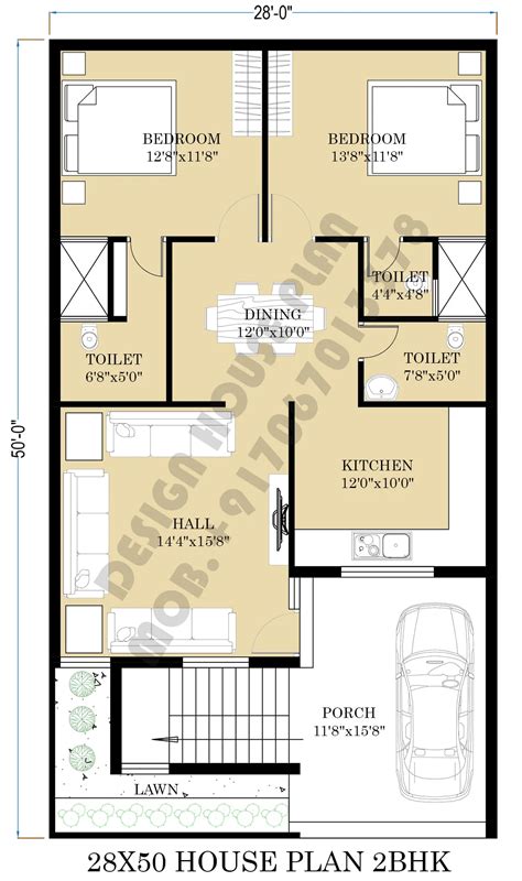 28 By 50 Simple Floor Plans Modern Home | 28'×50'House Plan