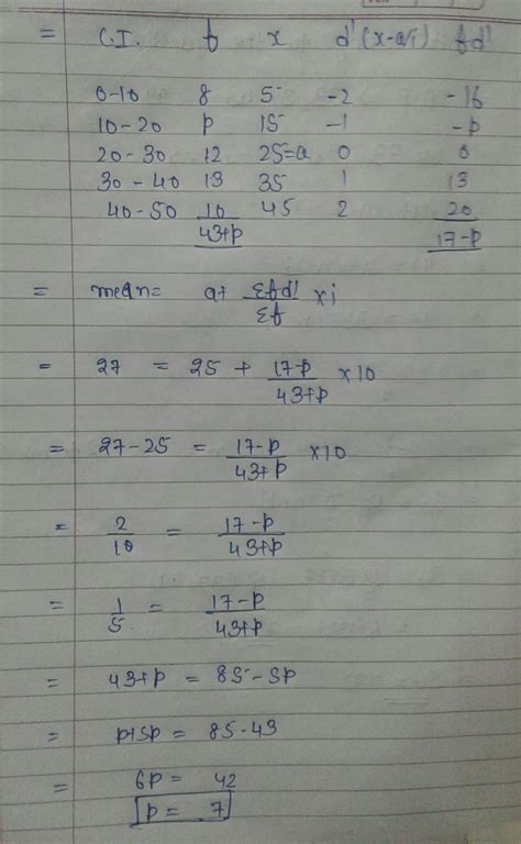 if the mean of the distribution is 27, find the value of p. class 0-10 ...