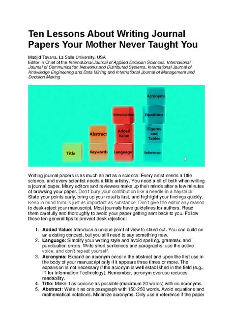 Ten lessons about writing journal papers - Ten Lessons About Writing ...