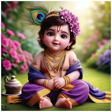 Techgifti Cute Bal Krishna Purple Garden Wall Poster for Pregnant Women ...