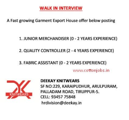 GARMENTS AND SPINNING MILLS WANTED LIST OUT DATED : 14.12.2020 (MONDAY ...