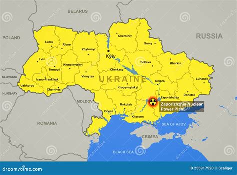 Zaporizhzhia Nuclear Power Plant on Ukraine Map with Cities and Regions Stock Photo - Image of ...