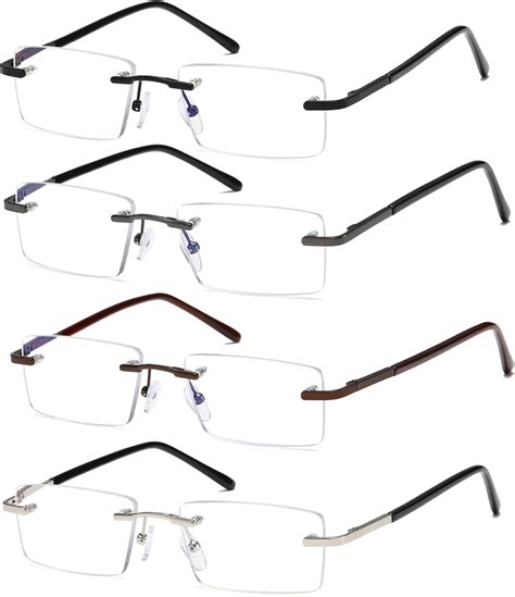 Buy Rimless Reading Glasses For Men 4 Pack Blue Light Blocking ...