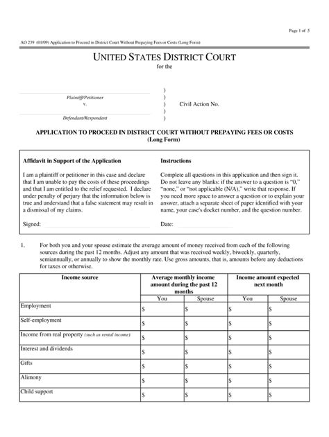 2009 Form AO 239 - Blank Fillable Template | Fill Out, Print & Download ...