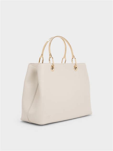 Cream Leather Ring-Handle Bag - Chalk - Bags - CHARLES & KEITH IN