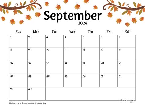 Free Printable, Editable & Fillable September Calendars 2024 with ...