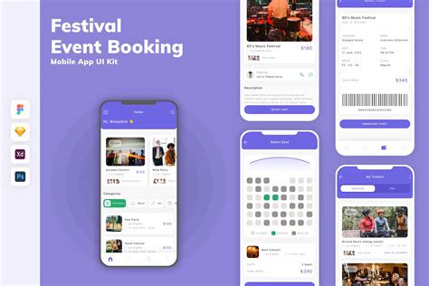 Festival & Event Booking Mobile App UI Kit for Figma, Sketch & XD ...