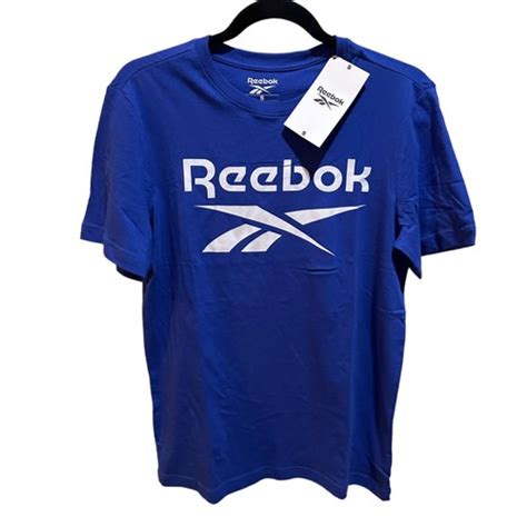 NEW Reebok Mens Blue White Crew Neck Stacked Logo | Ubuy India