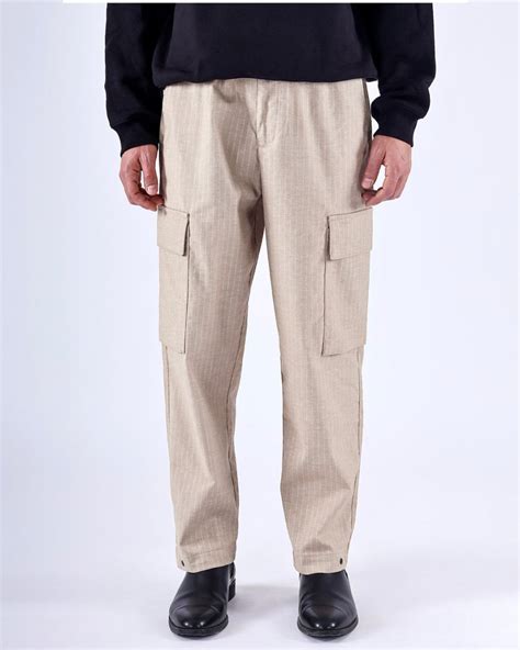 AIR STRIPED RELAXED CARGO PANTS FOR MEN IN BEIGE – TAILORAEDGE