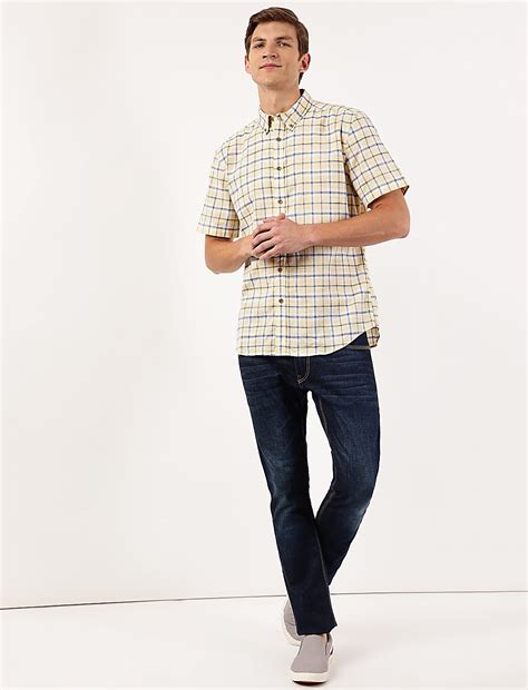 Buy Pure Cotton Checked Button Down Shirt at Marks & Spencer