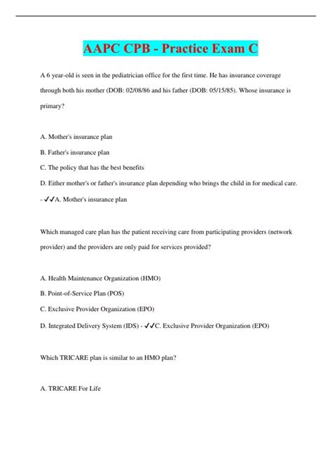 AAPC CPB - Practice Exam C | Questions with 100% Correct Answers ...