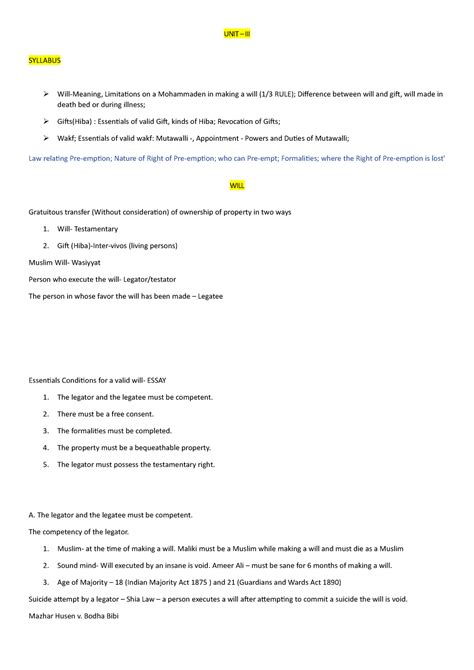 UNIT III - Point Notes - Excellent - UNIT – III SYLLABUS Will-Meaning ...