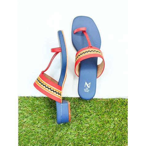 Buy The Madras Trunk Blue Amara Block Heel Kolhapuris Online