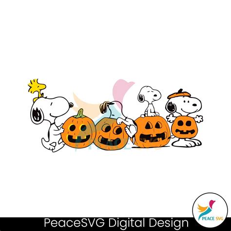 A clipart image featuring Snoopy and his friends with Halloween ...