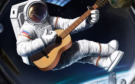 Download wallpaper space, ship, guitar, astronaut, the suit, art, the ...