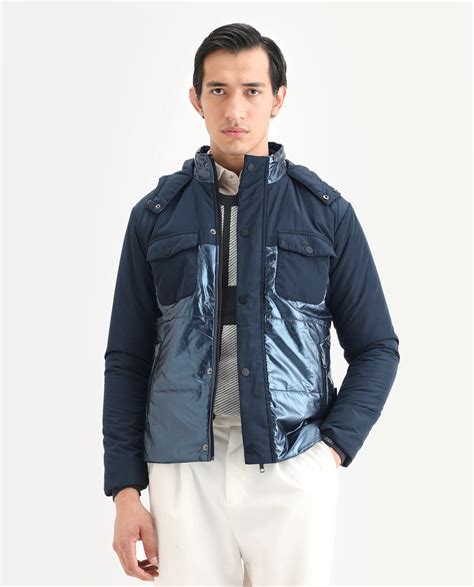 Rare Rabbit Men's Ragon Dark Blue Polyester Plain Relaxed Fit Full Sle