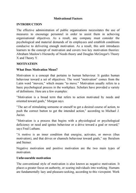 Motivational Factors - Lecture notes 5 - Motivational Factors ...