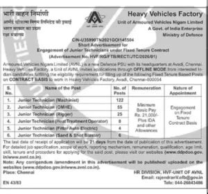 HVF Junior Technician Recruitment 2026, Last Date To Apply Offline for ...