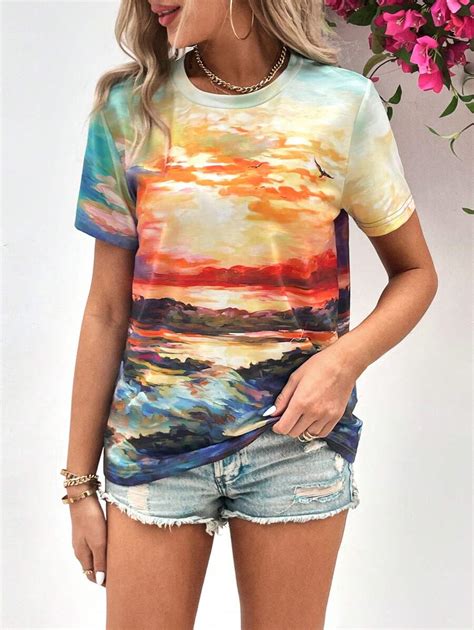 SHEIN LUNE Landscape Print Tee | SHEIN USA