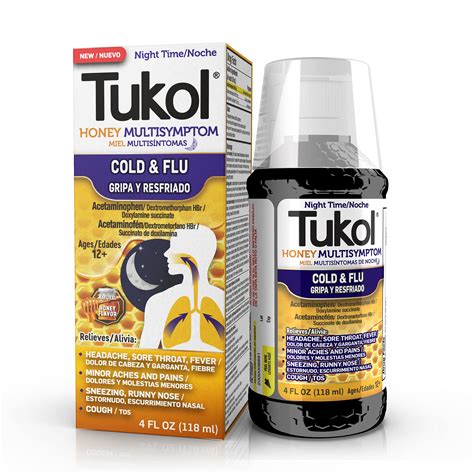 TUKOL Adult Honey Multi-Symptom Nighttime Cold and Flu Medicine for Adults, Cough & Cold ...