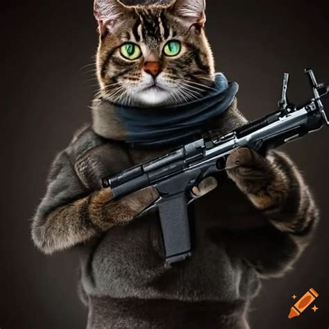 Humorous cat with a gun on Craiyon