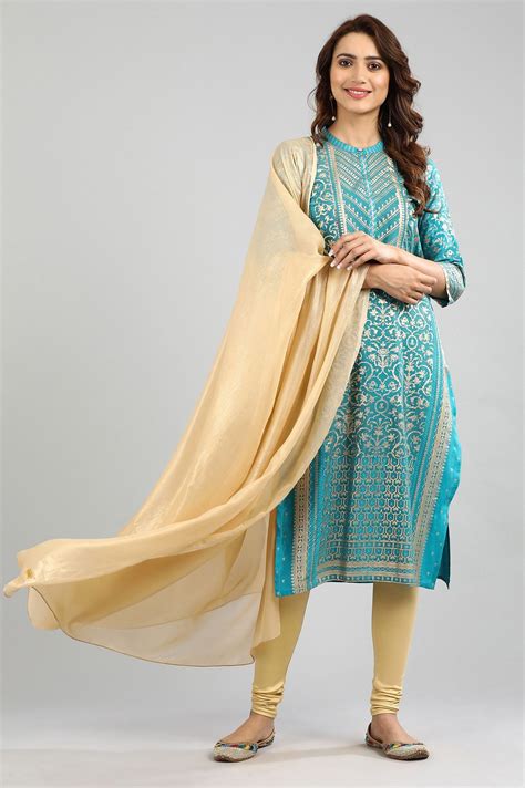 Buy Blue Band Collar Printed kurta Online for Woman | Shop for Aurelia