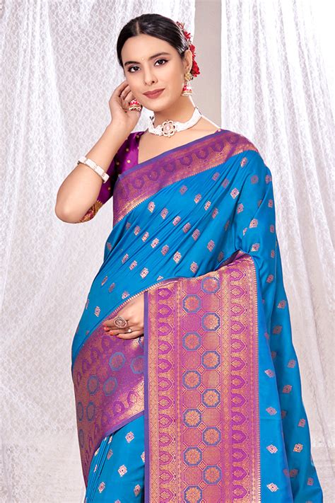 Buy Deep Blue Banarasi Saree 97155 Online | Karagiri