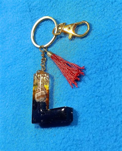 L Letter/Alphabet Gold Resin Keychain with 1 Resin Pendant Keychain & 1 ...
