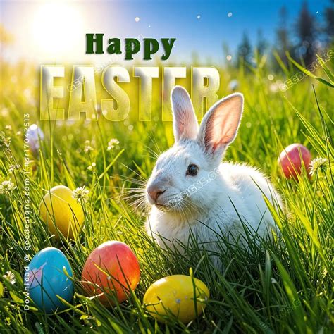 Happy Easter wishes, Easter cross with colorful Eggs in spring flowers ...