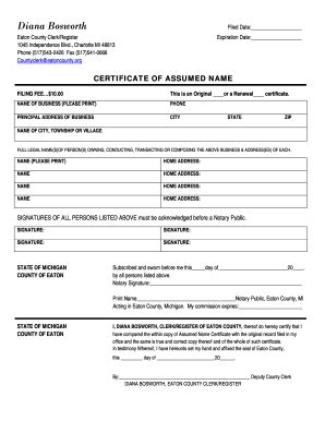 Michigan Bosworth County Assumed Name Form Get - Fill Online, Printable ...