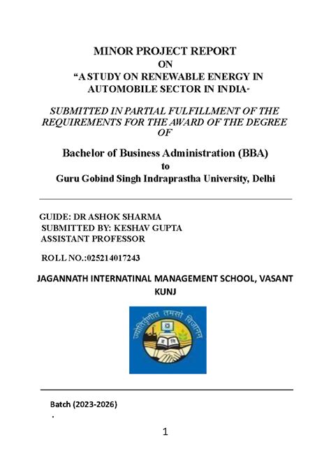 Minor project 1111 - MINOR PROJECT REPORT ON “A STUDY ON RENEWABLE ...