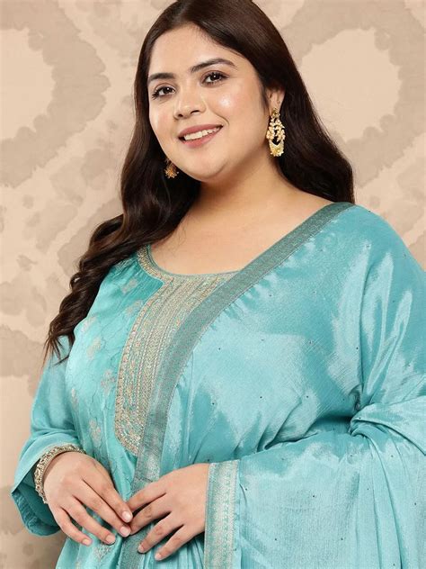 Buy Sea Green Woven Design Silk Blend Straight Kurta With Trousers and ...