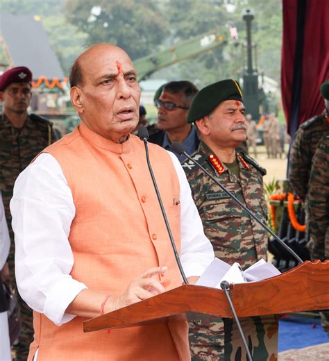 Raksha Mantri Shri Rajnath Singh performs Shastra Pooja with troops at ...