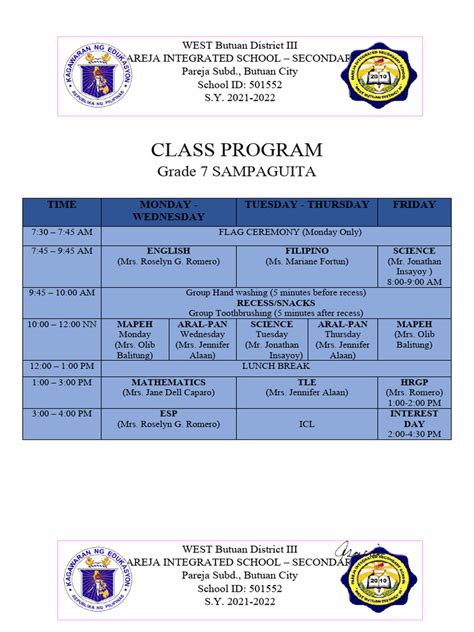 Image result for Class Program Editable