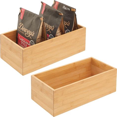 Buy mDesign Bamboo Wood Organizer Storage Bin Box for Kitchen, Pantry ...