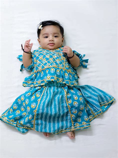 BownBee Pure Cotton Back Open Choli with Lehenga for Girls