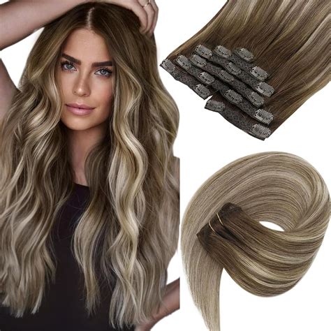 Amazon.com: Ve Sunny Balayage Clip in Hair Extensions Dark Brown Ombre ...